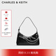 CHARLES&KEITH柔軟拉鏈式褶皺單肩包腋下包包女包女士生日禮物CK2-40782472 Noir黑色 S