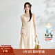 茵曼（INMAN）中式國風(fēng)盤(pán)扣女裝吊帶背心連衣裙2025夏季新品文藝高級氣質(zhì)A字裙 米杏色 M