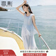 香影藍(lán)色海邊連衣裙女無(wú)袖2025夏裝新款不規(guī)則荷葉邊航海系沙灘裙 航線藍(lán) M 160/84A/95-110斤