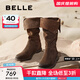 百麗（Belle）吳千語(yǔ)同款荒野來(lái)信西部靴女25新商場(chǎng)款絨面堆堆長(cháng)靴3QFC3DG5預售 深啡色 37