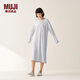 無印良品（MUJI）女式 柔軟針織家居連衣裙 長袖睡裙女寬松家居服秋季 FD33CC5A 煙熏藍色 L -XL (170/92A)