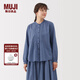 無(wú)印良品（MUJI） 女式 棉紗 長(cháng)袖罩衫 女士襯衫襯衣內搭女裝25年秋季上衣BC2O7A5A 藍色格紋 L （165/88A）
