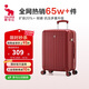 愛(ài)華仕行李箱20英寸拉桿箱女小型陪嫁旅行箱登機箱充電皮箱密碼箱中國紅