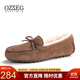 OZZEG澳洲豆豆鞋女冬季羊皮毛一體毛毛棉鞋平底防滑加絨保暖孕婦樂(lè )福鞋 咖啡色 36