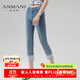 恩曼琳（ANMANI）24夏季新款蕾絲拼接小腳九分修身彈力牛仔褲EANEBA78 牛仔藍 M