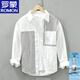 羅蒙小清新個(gè)性撞色拼接純棉長(cháng)袖襯衫男秋季新款工裝痞帥時(shí)尚百搭外套 白色 XL 參考130-145斤左右