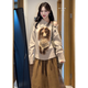 LDBE不規則小狗印花翻領(lǐng)套頭針織毛衣女秋冬季加厚寬松外穿高領(lǐng)上衣 杏色 均碼 80-140斤