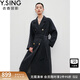 衣香麗影駱駝絨羊毛大衣女新款腰帶長(cháng)款雙面呢外套 黑花灰 XS