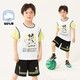 迪士尼童裝男童米奇卡通短袖短褲2件套裝時(shí)尚休閑百搭舒適夏季 本白 110