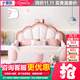 童友兒童床女孩公主床單層現代滑梯床夢(mèng)幻城堡真皮蝴蝶結粉色帶護欄床 真皮單床+升級雙面床墊 1200*2000【10厘米排骨架】