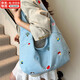 幻鯊牛仔斜挎包韓系刺繡包包女2025新款小眾大容量通勤帆布單肩托特包 淺藍色牛仔繡花斜挎包