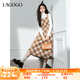 lagogo復(fù)古格紋連衣裙女拉谷谷2024年冬季新款收腰長(zhǎng)款背心裙子 混色(Y0) S