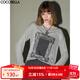 COCOBELLA時(shí)尚巴洛克印花長(cháng)袖T恤女花紗灰寬松舒適針織上衣TS44 灰色 S