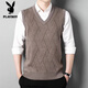 花花公子（PLAYBOY）秋冬季純羊毛針織衫背心男V領(lǐng)中老年薄款毛衣馬甲套頭坎肩 2323卡其 XL 175建議135-150斤