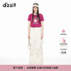 DZZIT地素撞色短袖T恤春秋玫紅色字母印花小鳥(niǎo)釘珠設計女 玫紅色 S