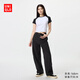 優(yōu)衣庫女裝針織廓形長(cháng)褲/休閑褲彎刀鐮刀褲子483722 09 黑色 S /155/64A