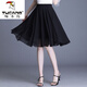 啄木鳥(niǎo)夏季半身裙雪紡女短裙夏新款高腰A字裙大尺碼黑色垂感傘裙大擺五 黑色 L 110-120斤