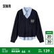 森馬（Semir）毛衣女冬刺繡V領絞花毛衫無袖襯衫簡約時尚氣質學院風兩件套 藍色調00388 S