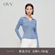 OVV2023秋冬新款女裝絲棉經(jīng)典款POLO領(lǐng)不規則羅紋長(cháng)袖針織衫 中藍（凈色）A9 L
