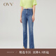OVV2023秋冬新款女裝意大利進(jìn)口面料高腰修身開(kāi)衩牛仔喇叭褲 深藍（凈色）A7 29