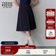 Teenie Weenie小熊女裝簡(jiǎn)約時(shí)尚韓版休閑學(xué)院風(fēng)中長(cháng)款百褶裙半身裙 藏青色 S (160)
