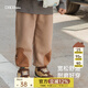 papa爬爬秋冬褲子新款男女寶寶可愛(ài)表情拉絨褲兒童可愛(ài)外出加絨長(cháng)褲 卡其色 73cm