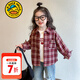 G.duck小黃鴨童裝女童襯衫春秋款2025新款兒童上衣洋氣格子襯衣寶寶秋裝 外套 140 建議9~10歲【130-140cm】cm
