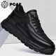 PGAF男鞋冬季新款頭層牛皮潮流百搭板鞋男士休閑真皮厚底增高運動(dòng)鞋子 黑色內增高 42 標準皮鞋碼數