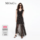 MO&Co.連衣裙夏法式花邊V領(lǐng)開(kāi)叉肌理皺感碎花雪紡長(cháng)裙透氣摩安珂 黑底彩花色 M 165