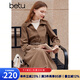 百圖betu女裝秋冬新款連衣裙時髦拼接兩件式法式復(fù)古裙子2310T92 咖啡色 L