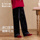 Little  Naive女童蝴蝶壓花絲絨直筒褲冬季兒童新中式加絨休閑褲 黑色 170