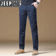 JEEP SPIRIT吉普高端黑色褲子男士休閑褲純棉秋冬季男褲直筒修身長(cháng)褲子加絨褲 藏藍色138 31 腰圍2尺4