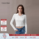 Calvin KleinJeans25秋季新款女士休閑通勤ck刺繡羅紋彈力純色長(cháng)袖T恤POLO衫
