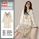 貓人長(cháng)袖睡裙女春秋冬季純棉睡衣2026新款碎花連衣裙大碼家居服可外穿 2002米黃 2XL ( 建議體重140-160斤）