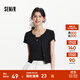 森馬（Semir）短袖T恤女短款木耳邊開(kāi)衫刺繡背心2025新款夏緊身兩件套顯瘦 黑色90001 L