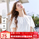 百圖betu女裝2025夏季新款T恤法式領(lǐng)口捏褶鏤空設計棉感短袖女2503T18 白色 M