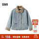森馬（Semir）牛仔棉服女拼接毛領(lǐng)美式復(fù)古2024冬寬松毛邊夾克街頭109724108017