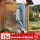 百圖betu女裝秋季新款牛仔褲高腰百搭牛仔褲煙管褲褲子女2408T82 牛仔色 L