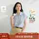 茵曼（INMAN）涼感亞麻法式系帶襯衫2025夏季女裝新款寬松蝙蝠袖襯衣上衣 淺藍色 S