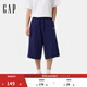 GAP男裝2025夏季新款印花logo松緊中腰八分針織褲寬松休閑727467 深藍色 L (175/84A) 亞洲尺碼