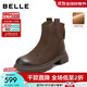 百麗（Belle）復古擦色時(shí)裝羊皮靴女2025冬新商場(chǎng)同款真皮粗跟短靴E5S1DDD5預售 啡色-絨里 36