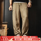 馬登工裝老錢(qián)風(fēng)貝克褲寬松闊腿長(cháng)褲子男天絲萊賽爾亞麻男士休閑褲夏秋 卡其色 【直筒褲夏季男款】 2XL