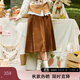 紫涵（ZIHAN）紫涵復(fù)古燈芯絨七分裙女2025年秋季新款美拉德寬松保暖a字半身裙 落日橘 M