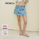 MO&Co.蝴蝶結洗水印花土耳其棉牛仔裙褲短褲美式復古褲子女摩安珂 牛仔藍色-第2批 L 28