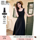 香影（xiangying）黑色吊帶連衣裙女2025春夏新款垂墜感氣質(zhì)收腰無(wú)袖雪紡小黑裙 黑色 M