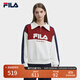 FILA 斐樂官方女子套頭衛(wèi)衣休閑寬松拼色針織翻領(lǐng)上衣 鮮乳白-IV M