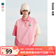 bosie【小花人系列】夏季新款POLO衫拼接撞色印花上衣男裝情侶裝 粉白拼色 L