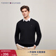 TOMMY HILFIGER【純色V領(lǐng)】秋冬男裝純棉商務(wù)休閑簡(jiǎn)約繡標打底衫針織衫毛衣 【小V領(lǐng)繡標毛衣】-黑色083 L （推薦：150-165斤）