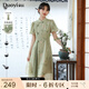 朵以（Duoyi）2025夏裝新款新中式水墨印花連衣裙復古國風(fēng)壓褶收腰改良旗袍女 瓷綠 M