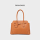 特洛利思（DENUONISS）水晶植鞣頭層牛皮托特包小眾設計復古鎖扣手提公文包大容量腋下包 焦糖色【植鞣頭層牛皮】